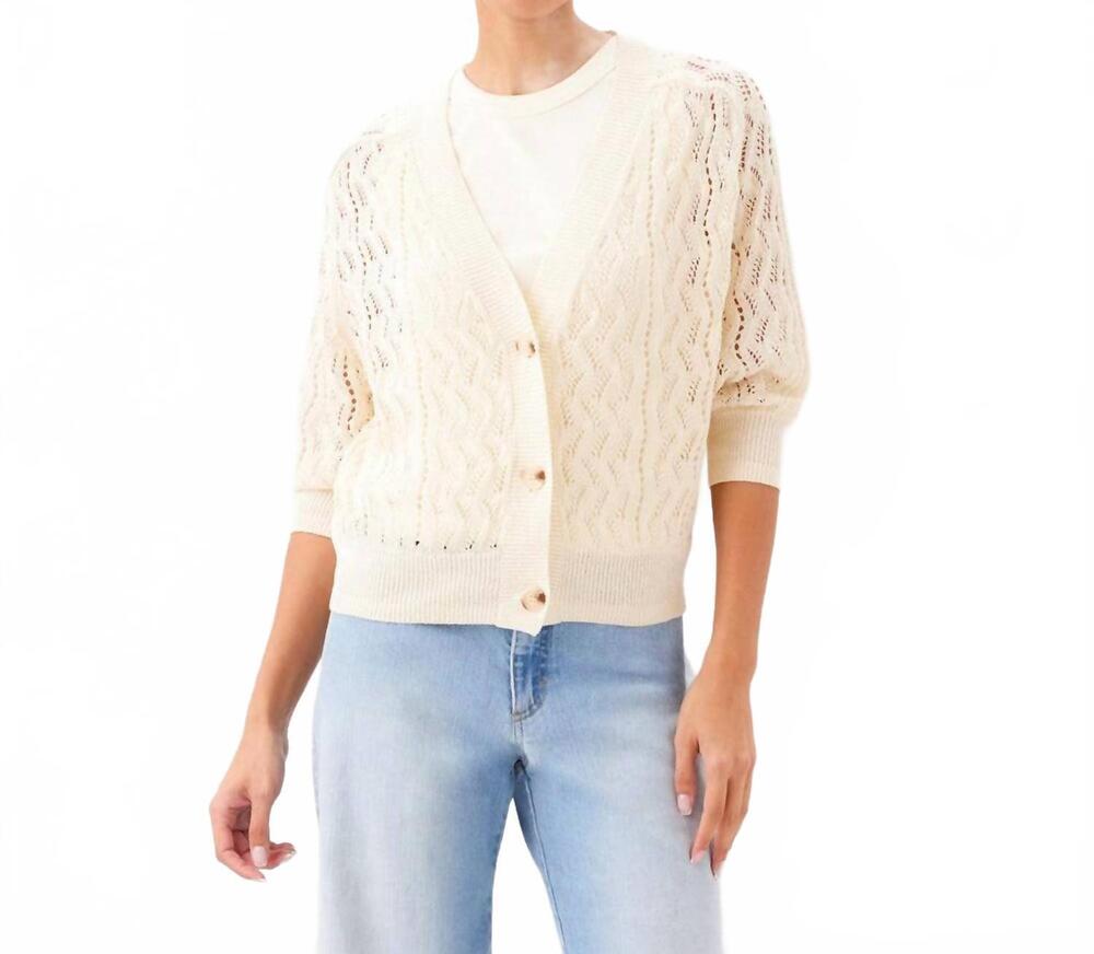 NEW KAREN KANE puff sleeve crochet cardigan sweater in natural